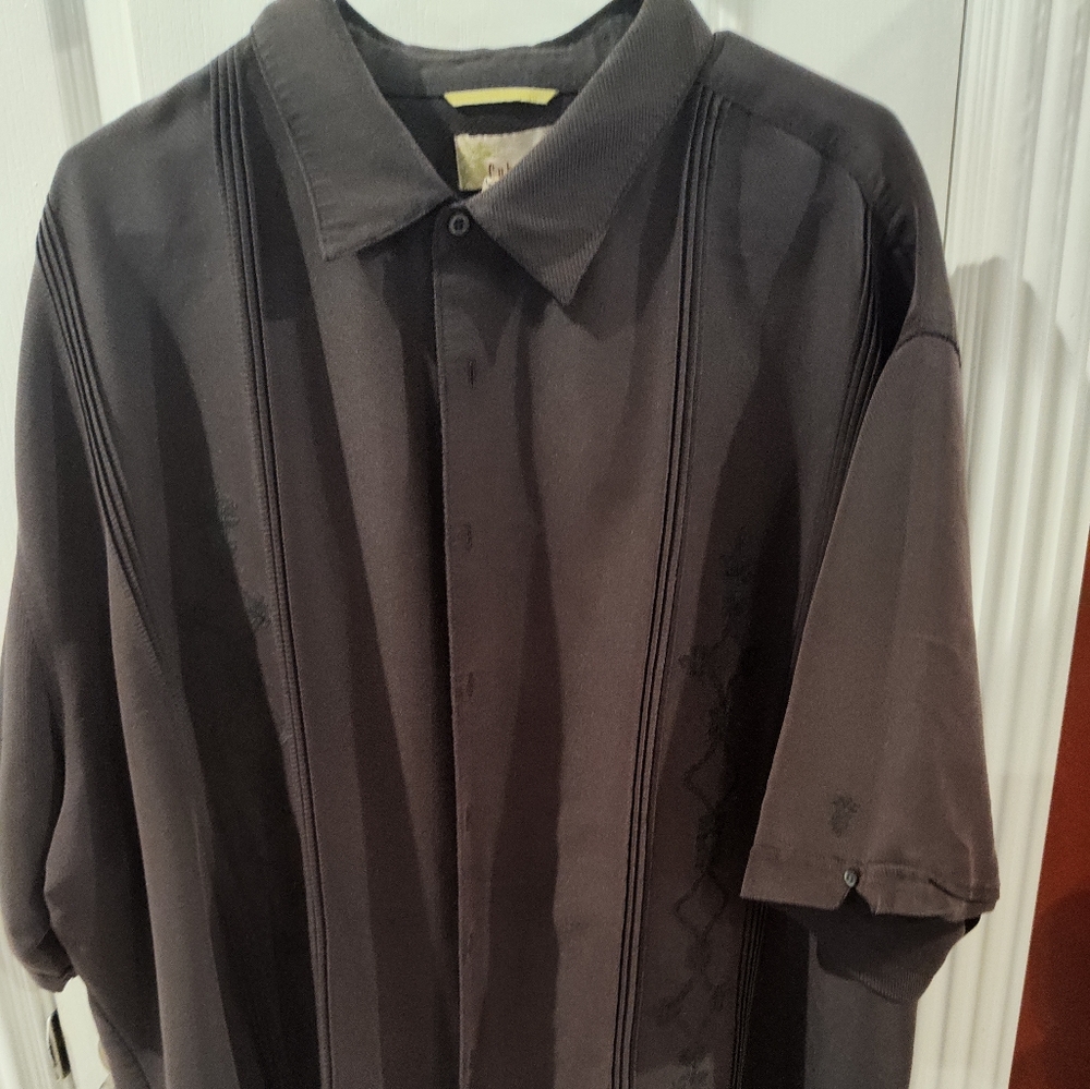 Cubavera men embroidered bowling style brown shirt tall plus size 4XLT